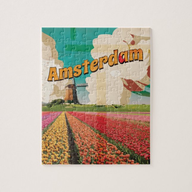 Puzzle Póster de viaje vintage de Amsterdam (Vertical)