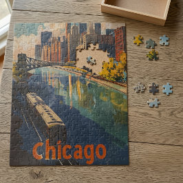 Puzzle Póster de viaje vintage de Chicago