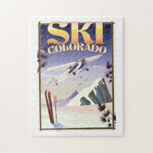 Puzzle Póster de viaje vintage de esquí colorado