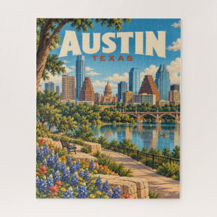 Puzzle Póster de viaje vintage de la silueta de Austin Te