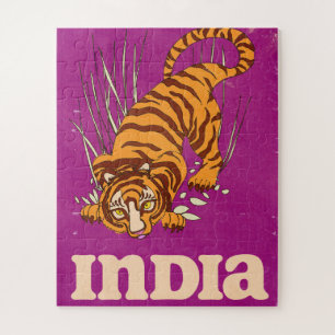 Puzzle Póster de viaje vintage del tigre de la India