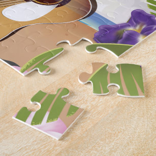 Puzzle Poster de viajes con guitarra acústica hawaiana.