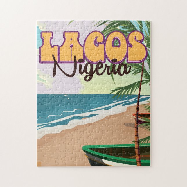 Puzzle Poster de viajes de época de Lagos, Nigeria (Vertical)
