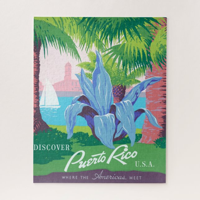 Puzzle Poster de viajes de época promocionando Puerto Ric (Vertical)
