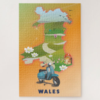 Puzzle Poster de viajes de vintage de Wales map