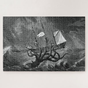 Puzzle Poster del buque monstruo del mar de calamar gigan