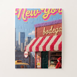Puzzle Póster del taxi nocturno y la silueta de Nueva Yor
