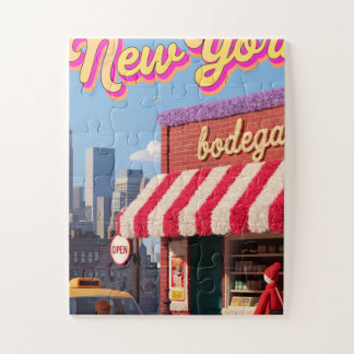 Puzzle Póster del taxi nocturno y la silueta de Nueva Yor