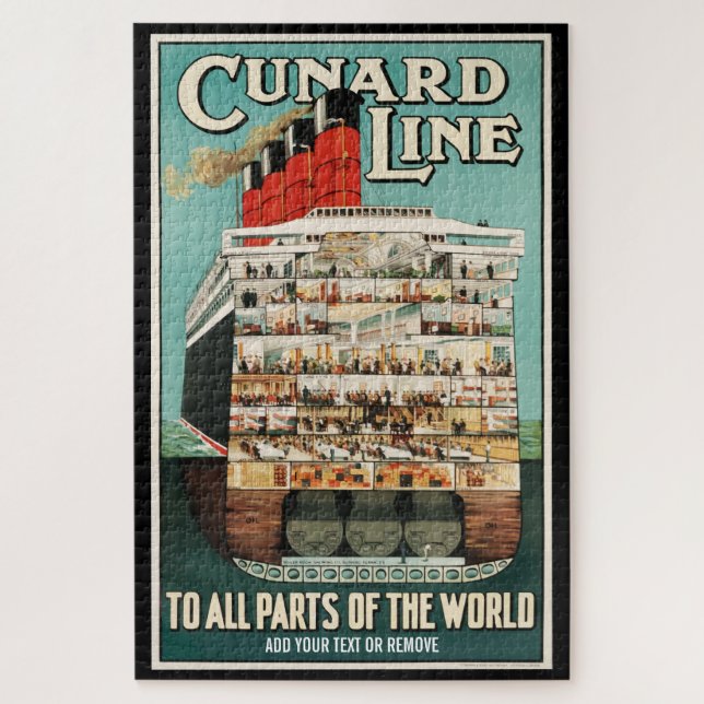 Puzzle poster retro de barco de vapor de lujo Cunard Ocea (Vertical)