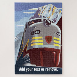 Puzzle poster retro vintage, tren en paisaje montañoso: