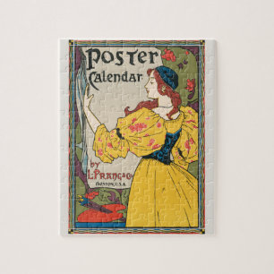 Puzzle Póster vintage de mujer con vestido amarillo Art N