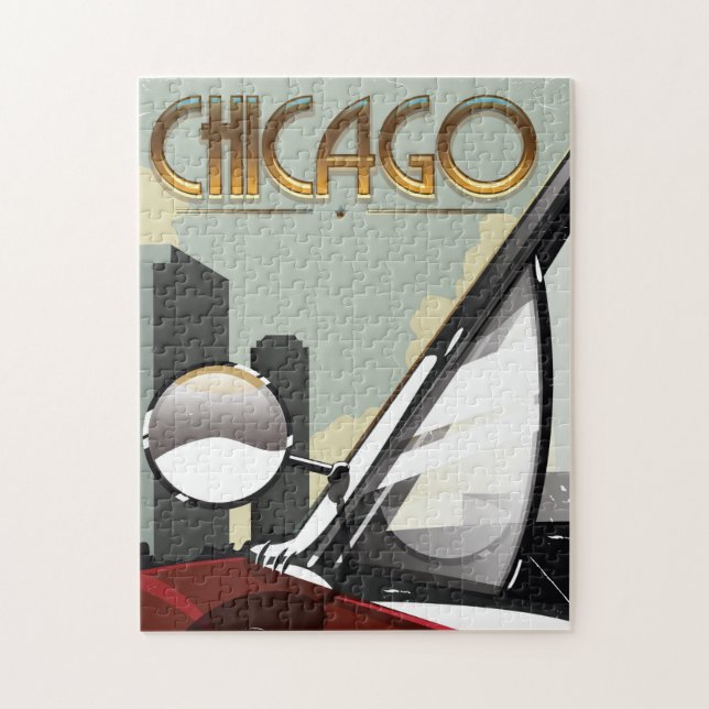 Puzzle Póster vintage de viaje a Chicago Illinois (Vertical)