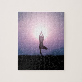 Puzzle Postura del árbol de yoga Vrksasana negro púrpura