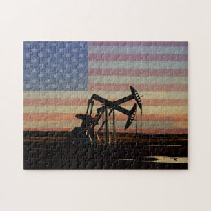 Puzzle Pozo de petróleo y bandera americana