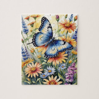 Puzzle Pradera primaveral de flores silvestres mariposa a