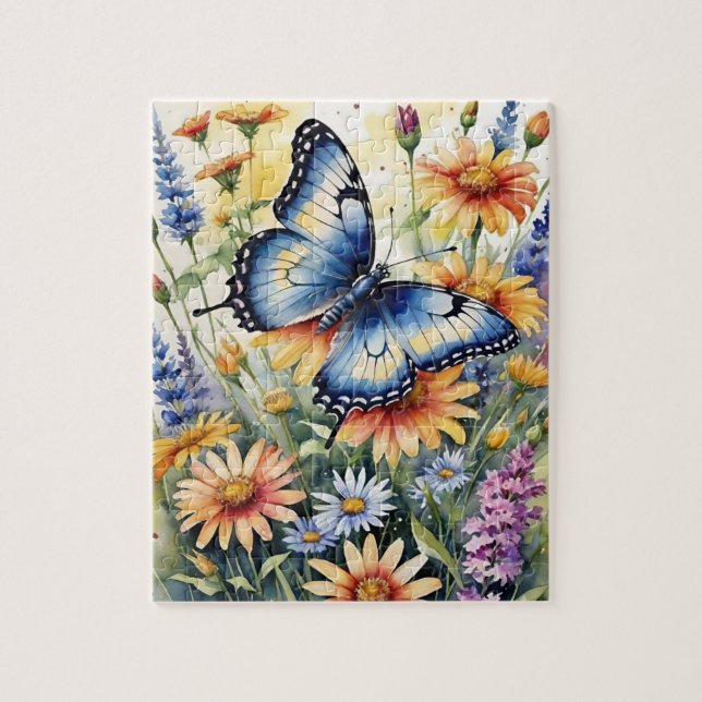 Puzzle Pradera primaveral de flores silvestres mariposa a (Vertical)