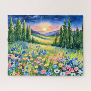 Puzzle Prado de flores silvestres iluminado por estrellas