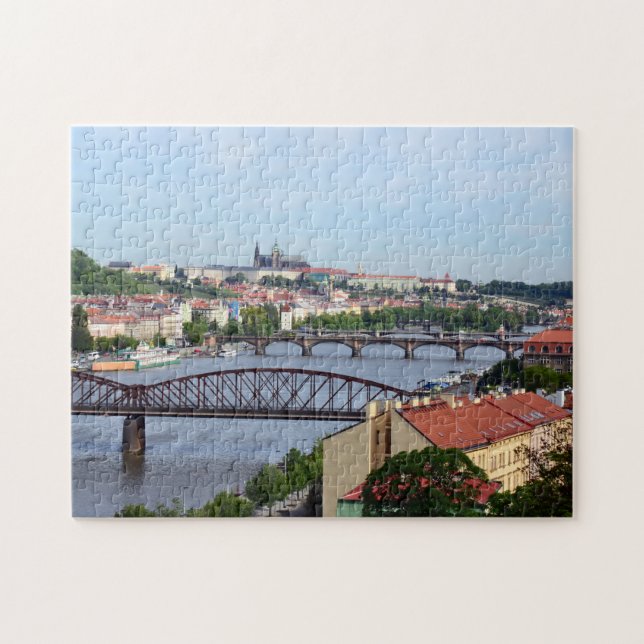 Puzzle Praga, castillo y puentes fluviales/República Chec (Horizontal)