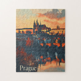 Puzzle Praga vintage: Postcard del puente Carlos