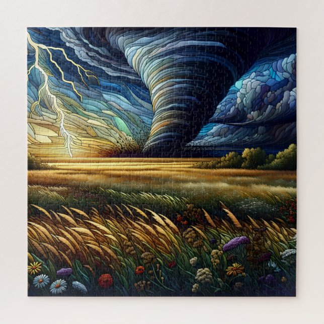 Puzzle Prairie Tornado StainGlass Art (Vertical)
