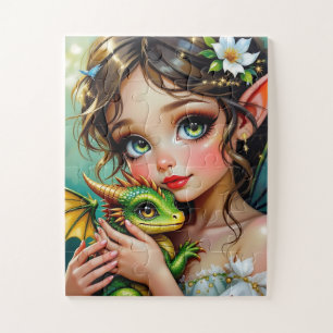 Puzzle Preciosa niña con tema de hada y dragón  