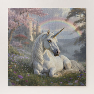 Puzzle Precioso Unicornio, Castillo y Arcoíris