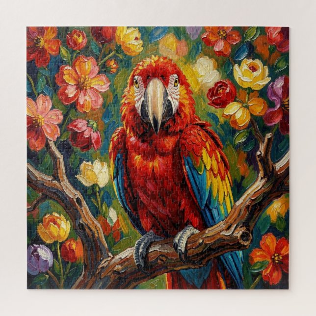 Puzzle Pretty Impasto Macaw Parrot | Blank (Vertical)