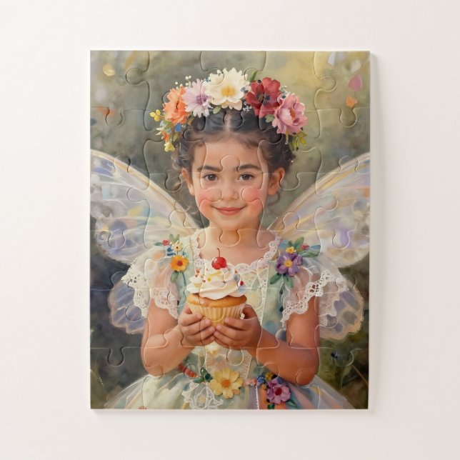 Puzzle Pretty Little Fairy Girl holding a Cupcake (Vertical)