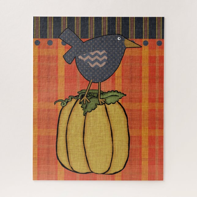 Puzzle Prim Crow on Pumpkin | Autumn (Vertical)