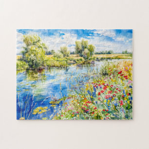 Puzzle Primavera junto al Havelland acuarela del Havel
