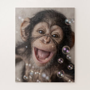 Puzzle Primer plano extremo de un bebé chimpancé feliz