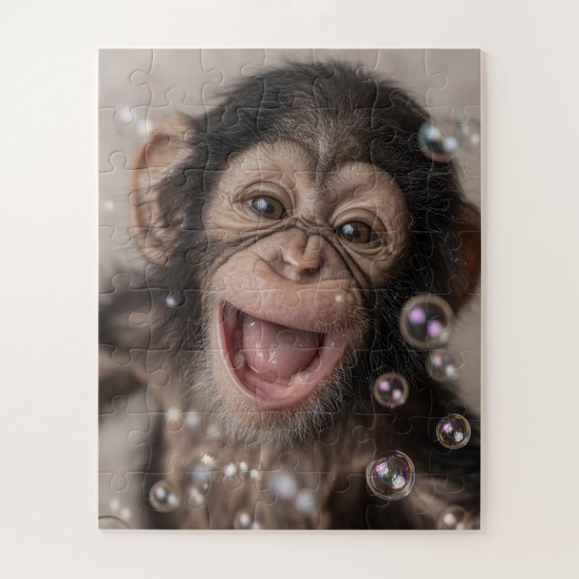 Puzzle Primer plano extremo de un bebé chimpancé feliz (Vertical)