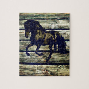 Puzzle Primitive BarnWood Caballo de Stallion negro ecues