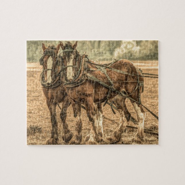 Puzzle Primitivo caballos de granja de campo de occidente (Horizontal)