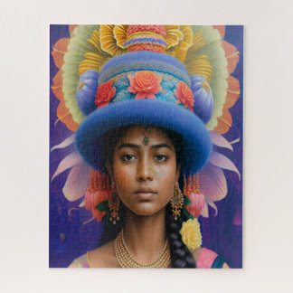 Puzzle Princesa asiática con gran gorra azul