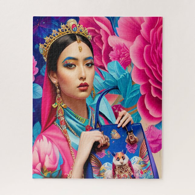 Puzzle Princesa de moda floral con bolso (Vertical)