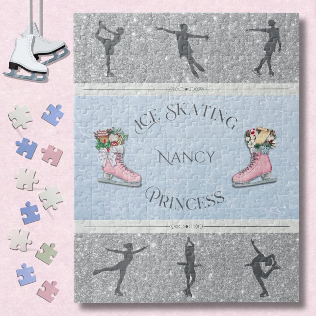 Puzzle Princesa de patinaje sobre hielo de niñas plateada (Give the gift of glittering fun with this beautiful Figure Skater Princess Jigsaw Puzzle)