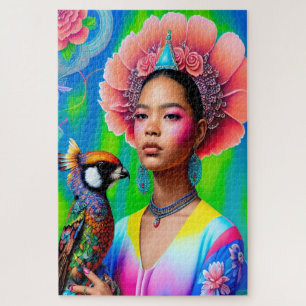 Puzzle Princesa floral con un pájaro