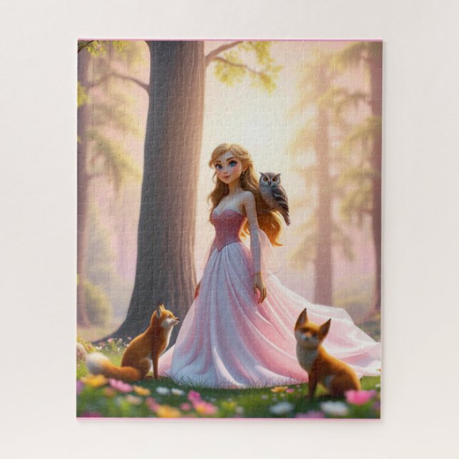 Puzzle Princesa forestal encantada con compañeras de anim (Vertical)