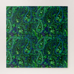Puzzle Profusión de Paisley Floral Vibrante Azul Verde  