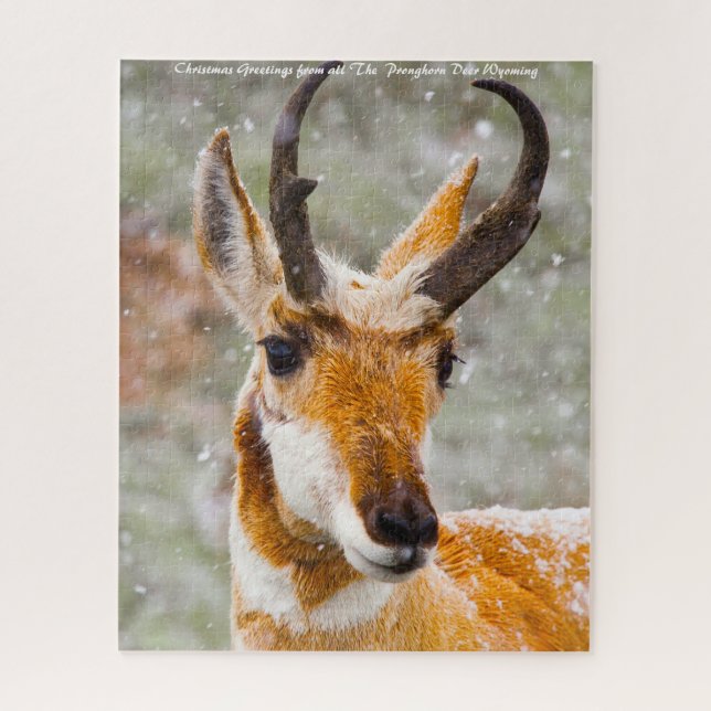 Puzzle Pronghorn Deer Wyoming. Saludos de Navidad (Vertical)