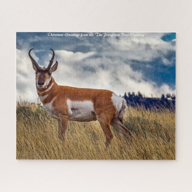 Puzzle Pronghorn Deer Wyoming. Saludos de Navidad (Horizontal)