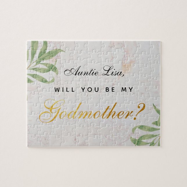 Puzzle Propuesta de la Madrina Foliage Faux Gold Script M (Horizontal)