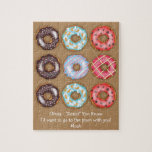 Puzzle Propuesta Donuts de baile de baile<br><div class="desc">Una forma discreta y peculiar de pedirle a alguien que haga un baile de baile. Donuts de aspecto divertido con un mensaje inteligente: "No sabes". El mensaje se puede cambiar a texto propio. Monogramado con nombres para crear un recuerdo de tu baile escolar. Diversión para novio, novia y mejores amigos....</div>