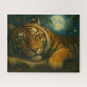 Puzzle Protesta de tigres acuarelas en bosque nocturno