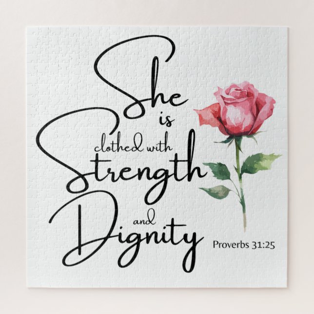 Puzzle Proverbios 31:25 Ella está vestida de la Biblia Ve (Vertical)