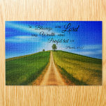 Puzzle Proverbios de campo natural 10:22 versículo de la<br><div class="desc">Este diseño de rompecabezas presenta una impresionante escena paisajística de un campo verde con un solo árbol en el medio, situado contra un cielo azul claro. El verso Proverbios 10:22 está estampado en el cielo en letras atrevidas y elegantes, recordándonos las bendiciones que vienen de Dios. El mensaje escrito "Las...</div>