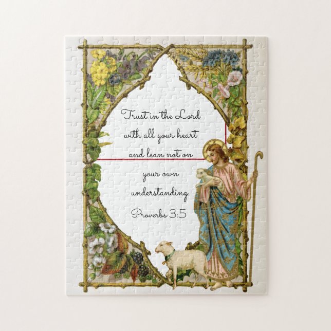 Puzzle Proverbios religiosos 3:5 Escritura Jesús Pastor (Vertical)