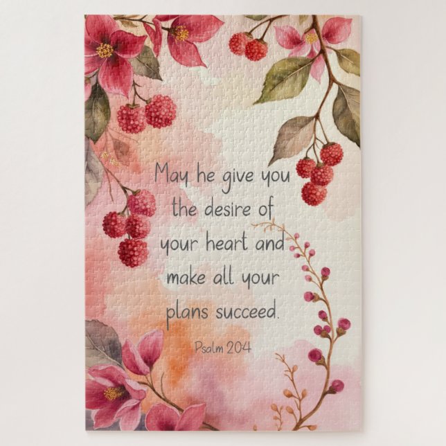Puzzle Psalm 20:4 Desire of Your Heart Scripture | Floral (Vertical)