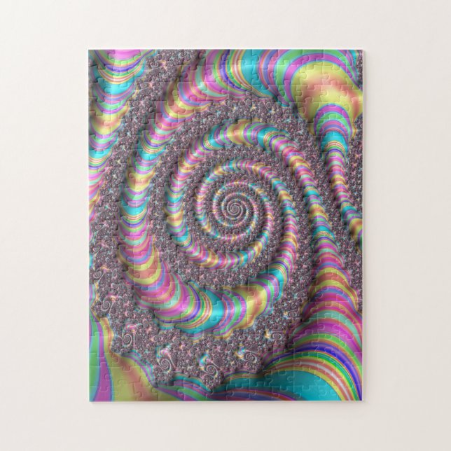 Puzzle Psychedelic Rainbow Unicorn Funky Nautilus Fractal (Vertical)